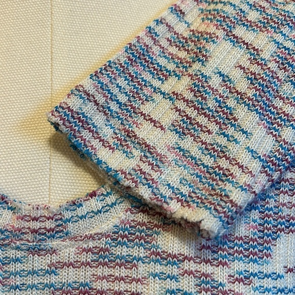 Code Mode Burgundy & Blue Multi High / Low V Neck Long Sleeve Sweater Women’s XS - Picture 4 of 11